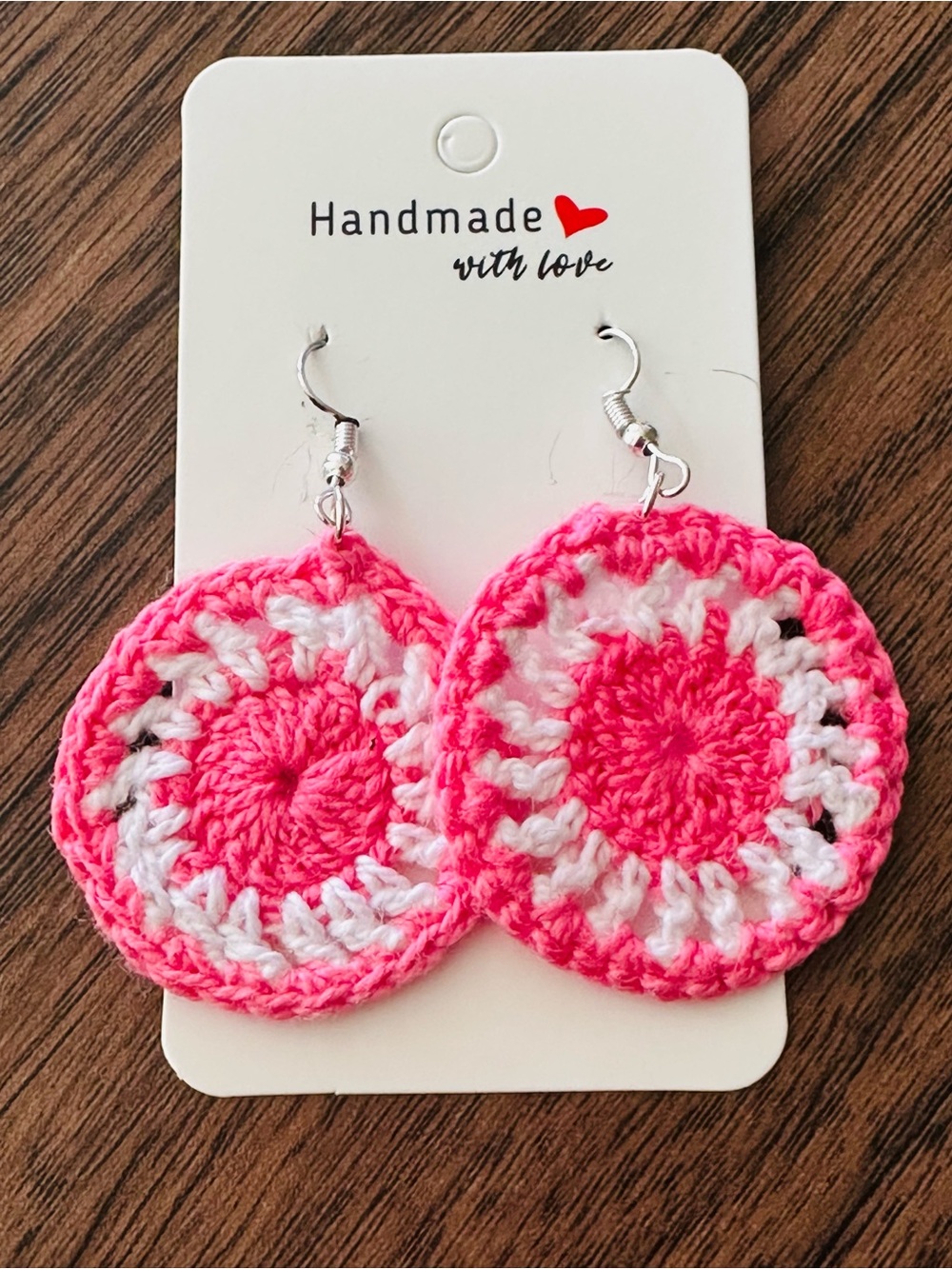 Handmade Pink and White Crochet Round Earrings - Women Accessories